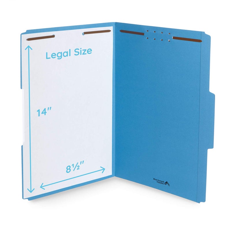Blue Summit Supplies أقلام الملفات الزرقاء من بلو سُمِت مع مشابك، أقلام ملفات بحجم قانوني، 1/3 قطع مع علامات معززة، 2 شُعَب متينة، مصممة لتنظيم الملفات الطبية أو القانونية القياسية، 50 عبوة - Image 2